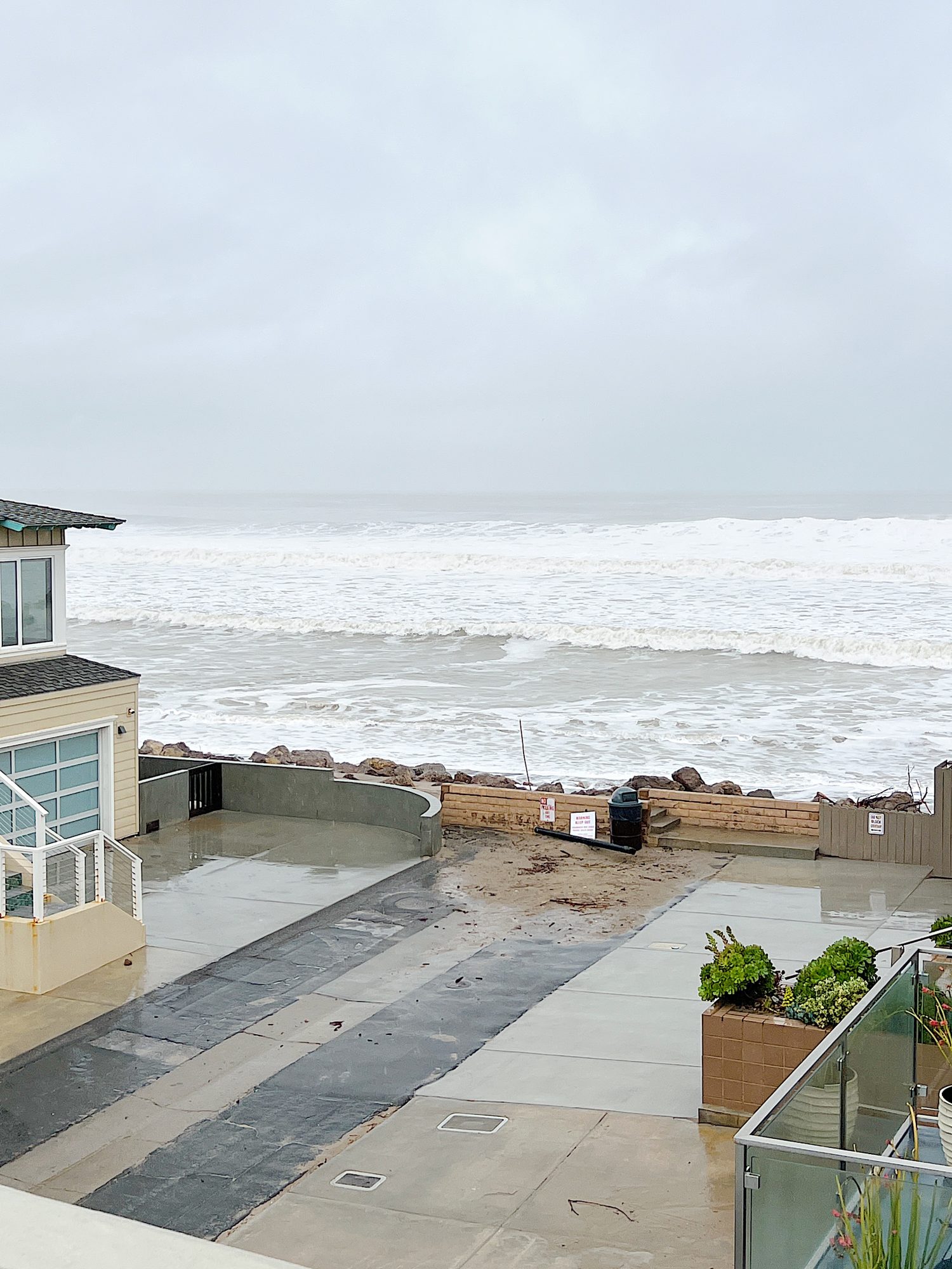 View of the beach on a rainy day