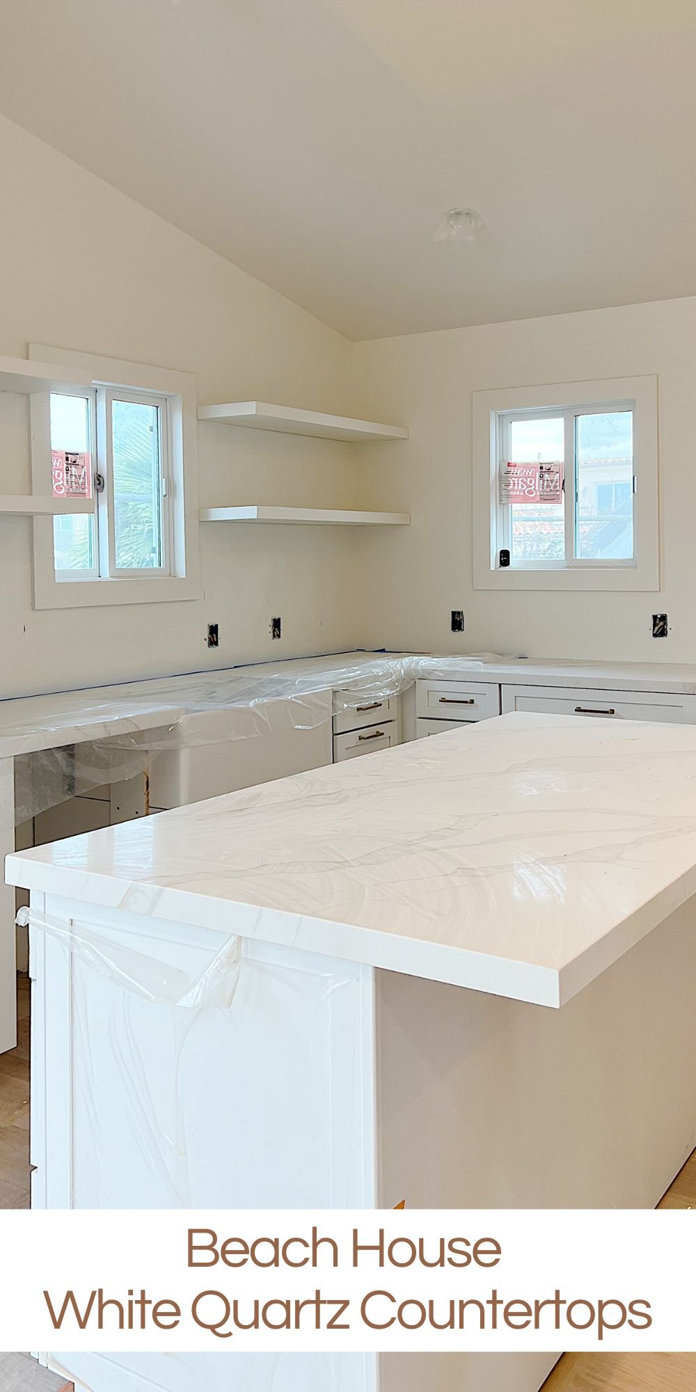 The white quartz countertops are installed and I can't even begin to tell you how much I love them. The beach house kitchen should be done soon!