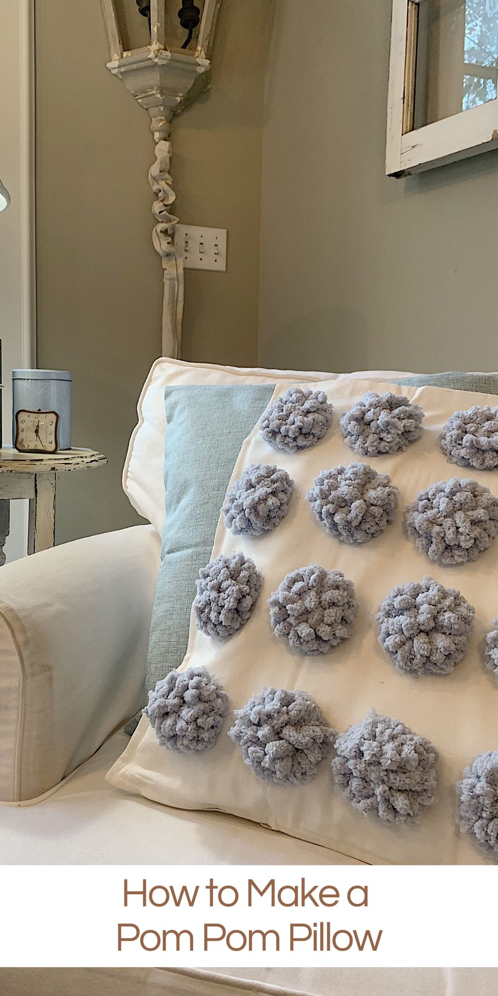 It's a warm and cozy time of the year and I have wanted to make a pom pom pillow for quite some time. I found this chenille yarn and really loved making these.