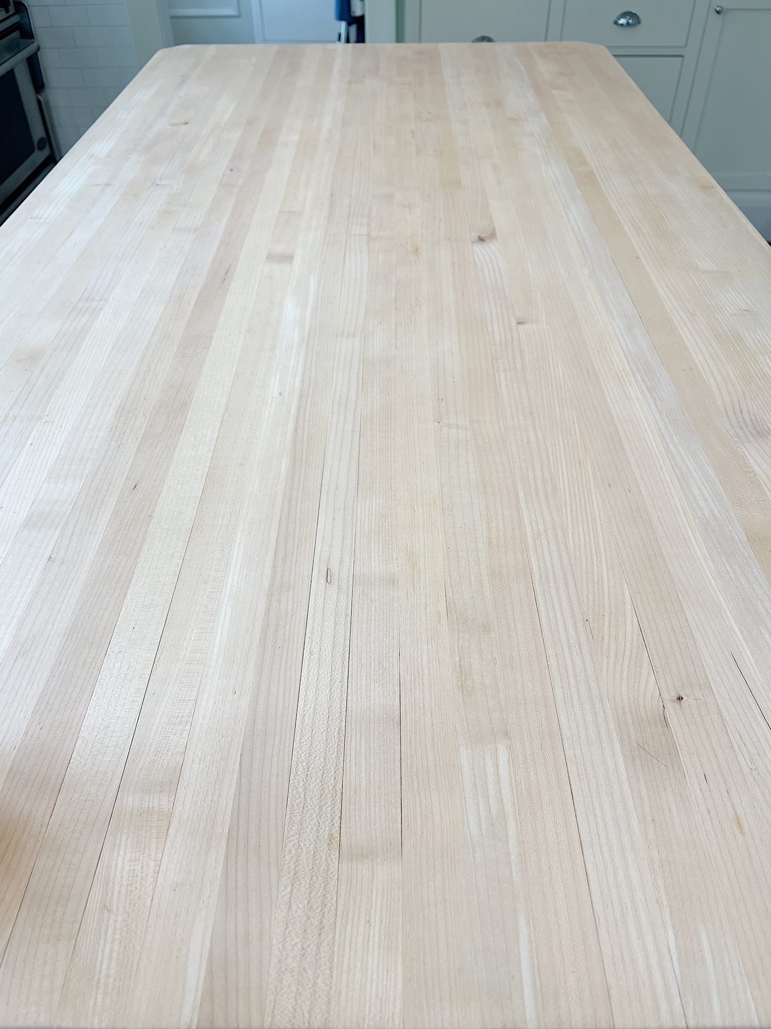 butcher blog island after sanding and oil