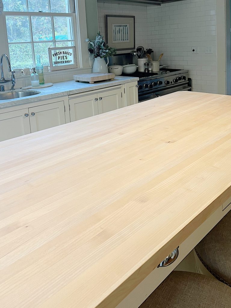 butcher blog island after sanding and oil