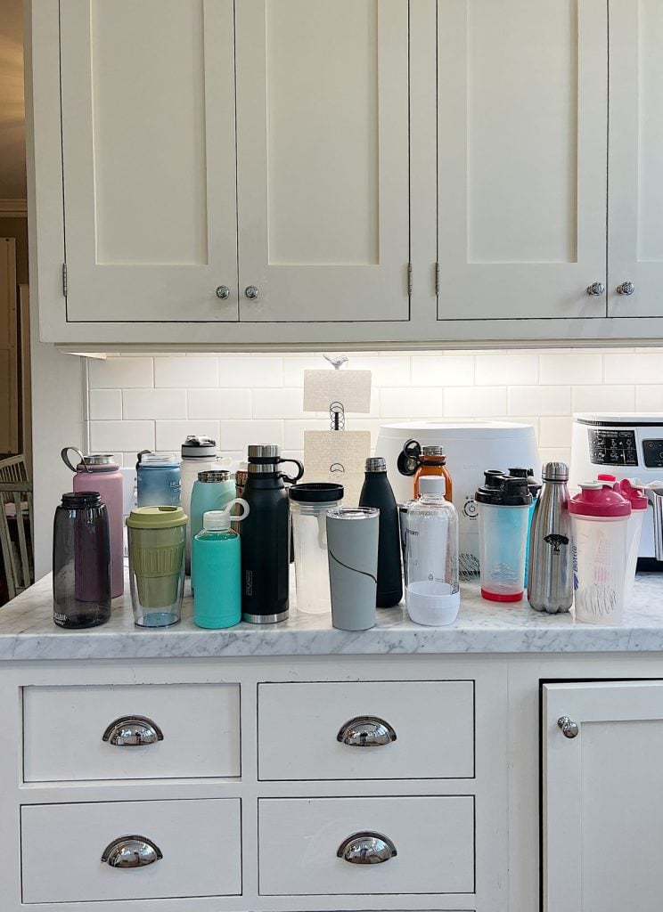 organizing 23 water bottles