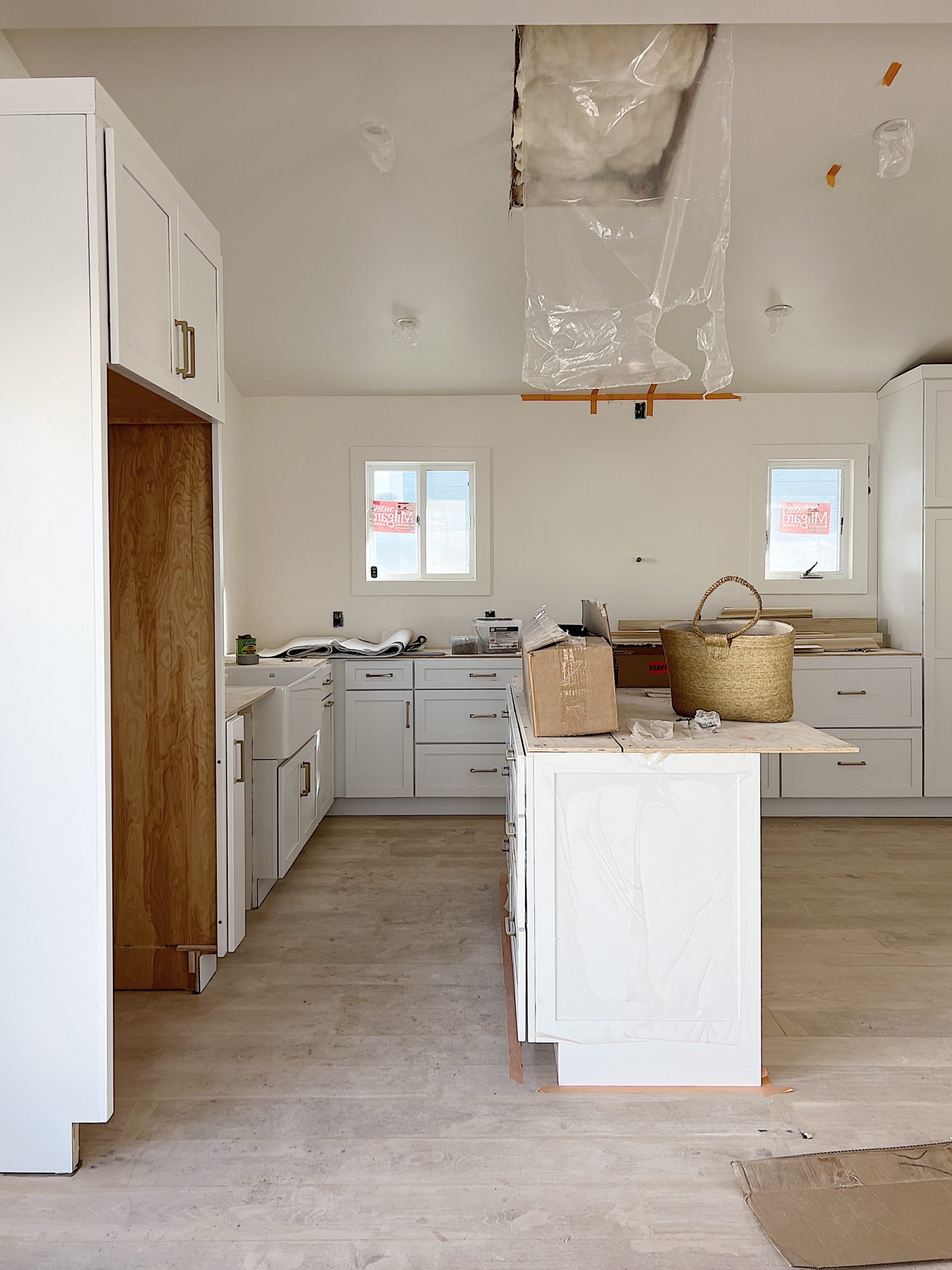 Beach House kitchen cabinets under construction