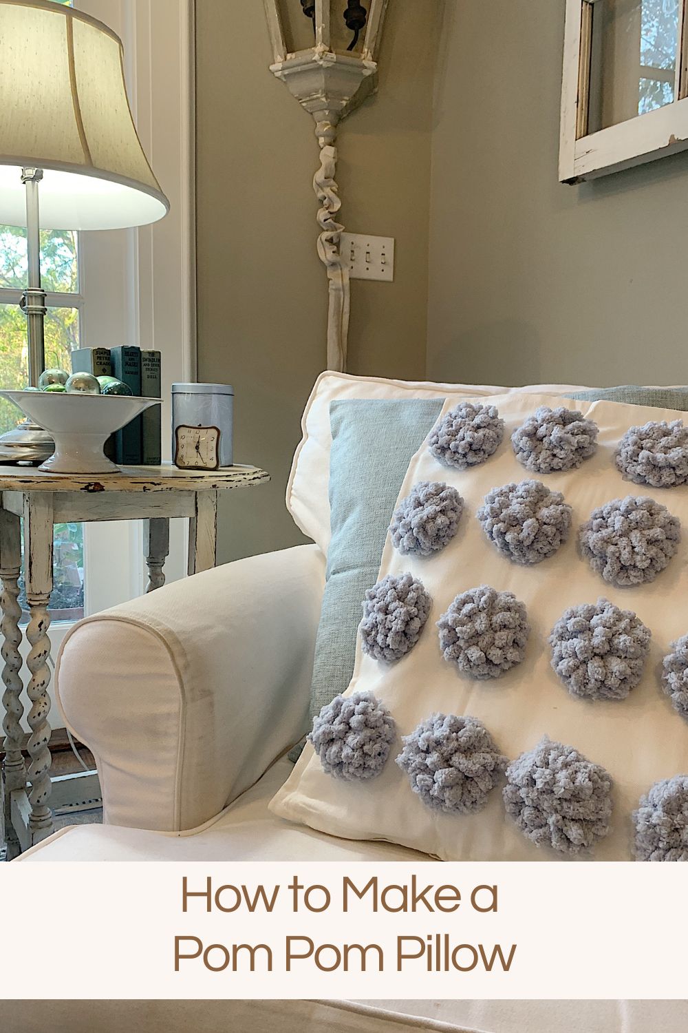 It's a warm and cozy time of the year and I have wanted to make a pom pom pillow for quite some time. I found this chenille yarn and really loved making these.