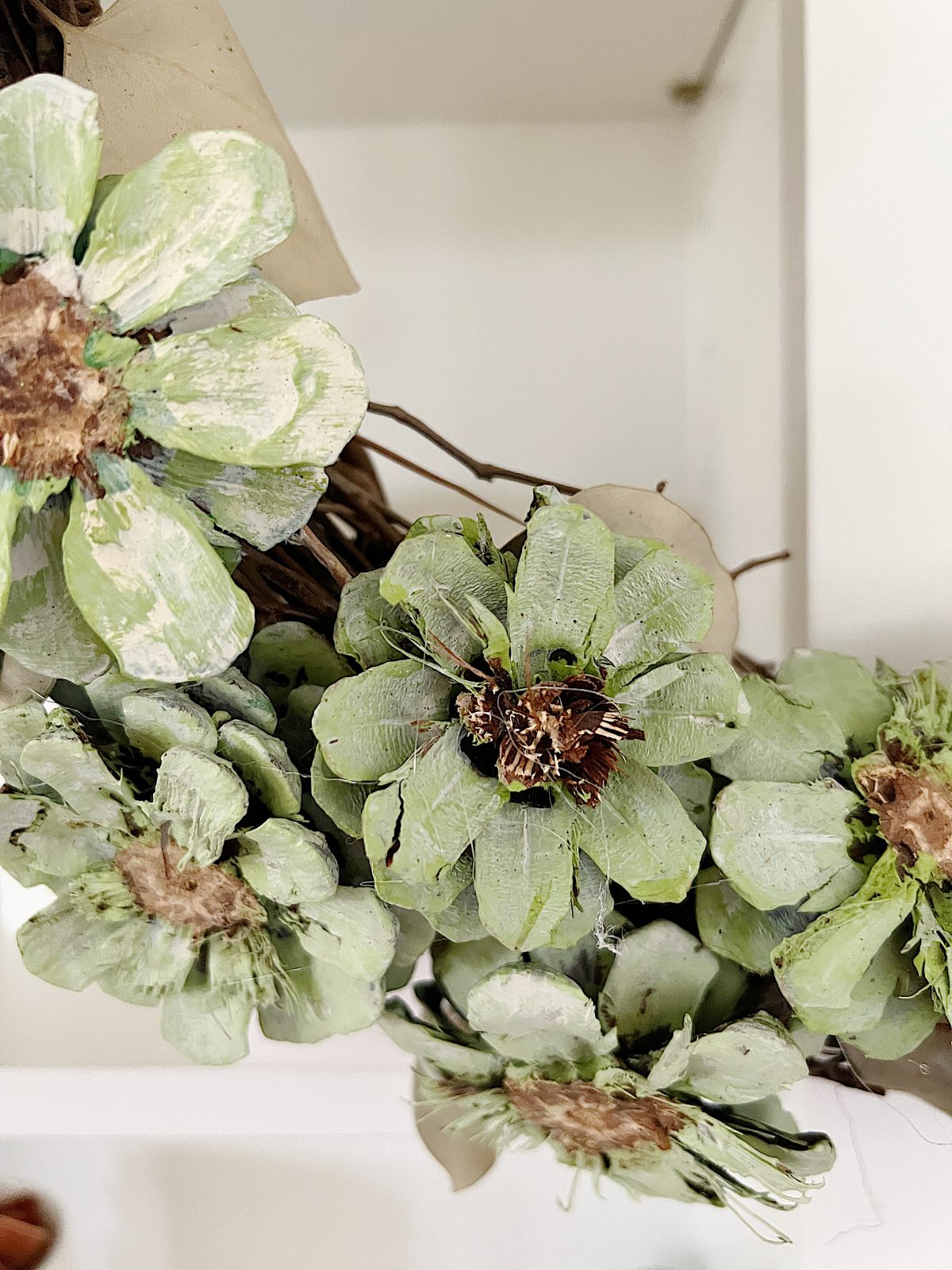 pinecone wreath in sage and green