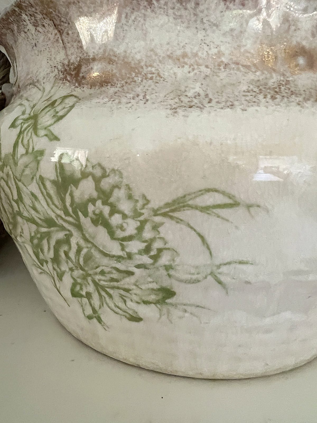vintage ceramic pot in sage and green