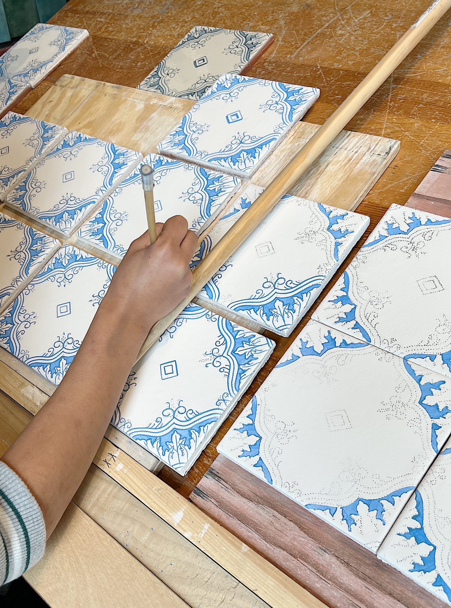 hand painted blue and white tile available at Mission Tile West