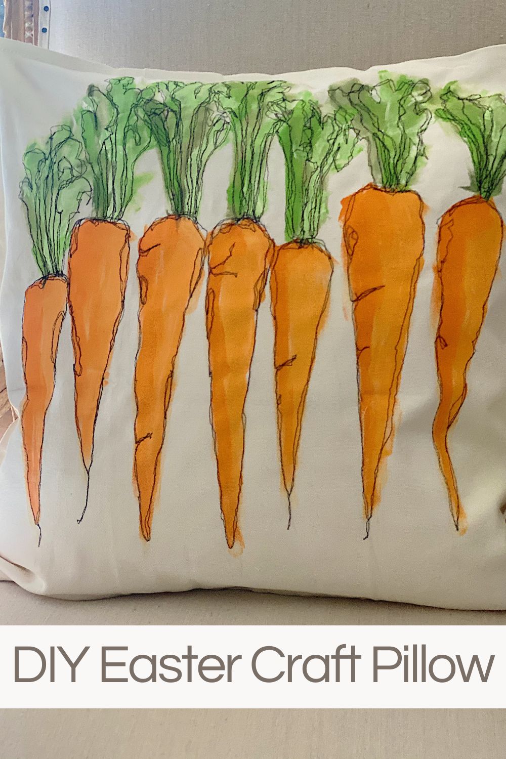 Today I am sharing a DIY Easter craft pillow. You can make this Free Stitch Embroidered pillow with carrots.