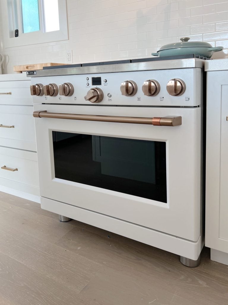 GE Cafe white and brass 36" range
