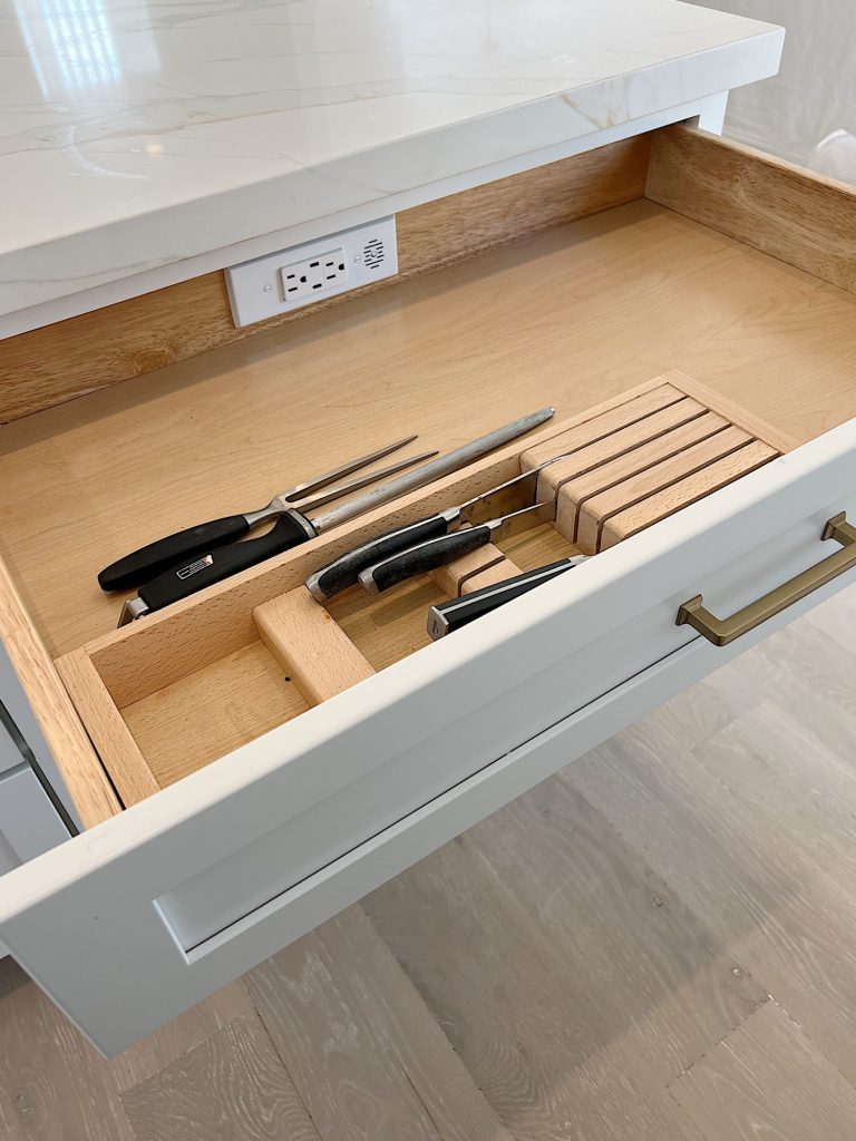 an elecrical outlet inside a drawer