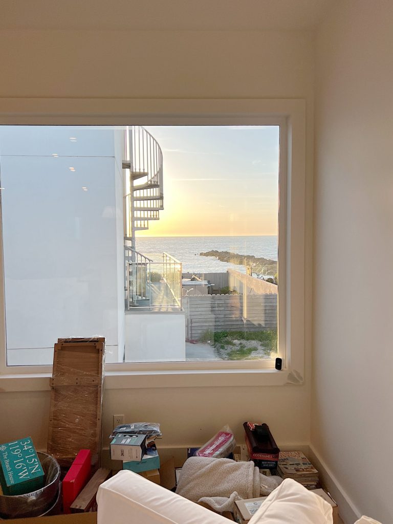 View of the ocean looking out from the living area of our newly remodeled beach house.