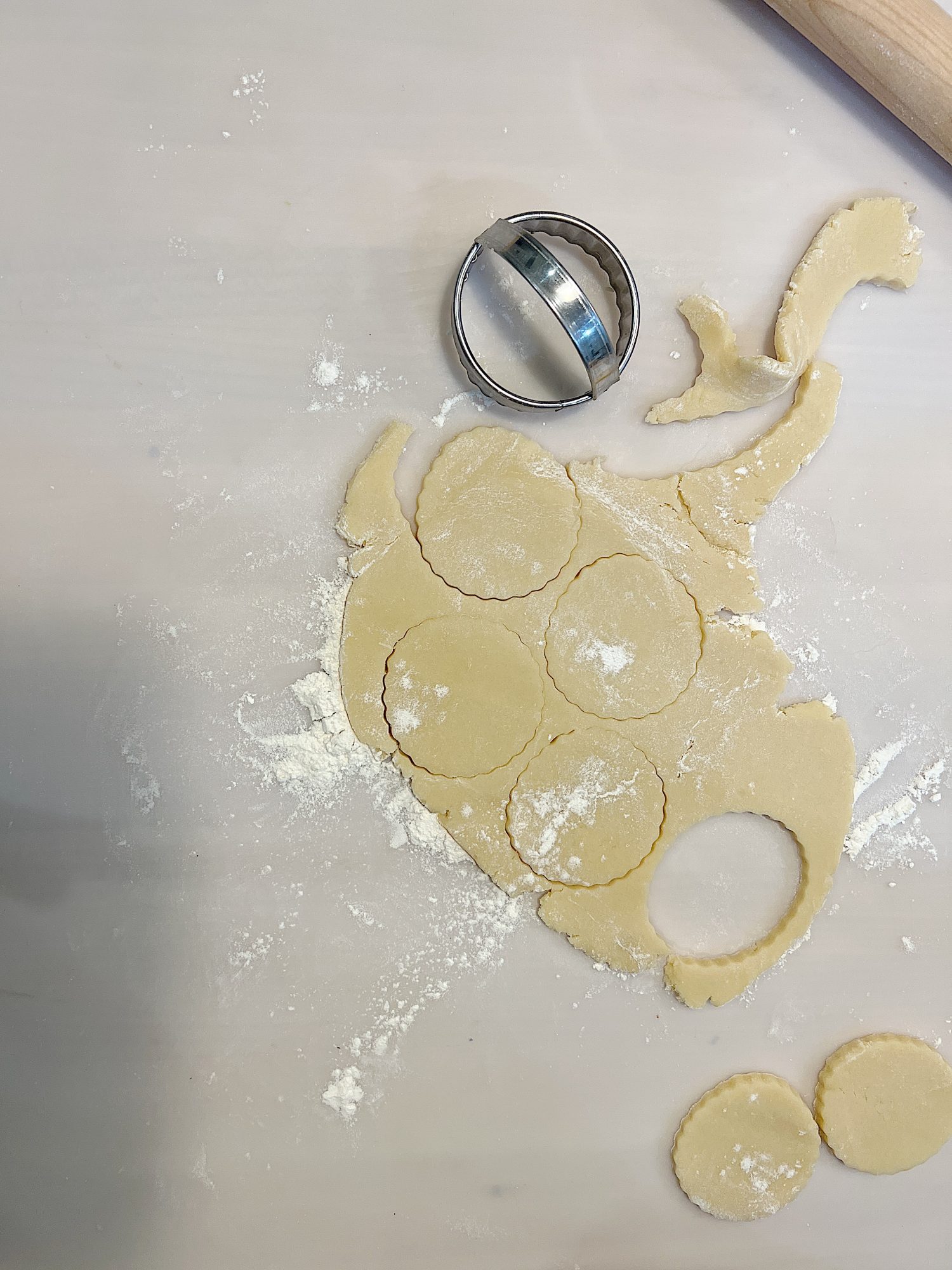 Valentine Cookies cut out with a circle cutter and rolled cookie dough