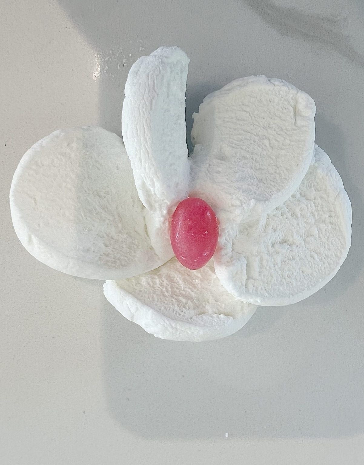 Marshmallow flower with pink jully bean center