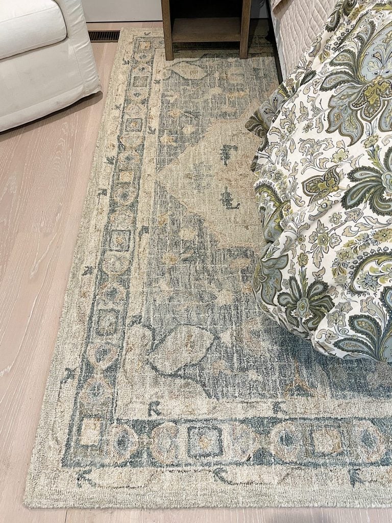 Blue, tan, and offwhite rug from Alexander Home.