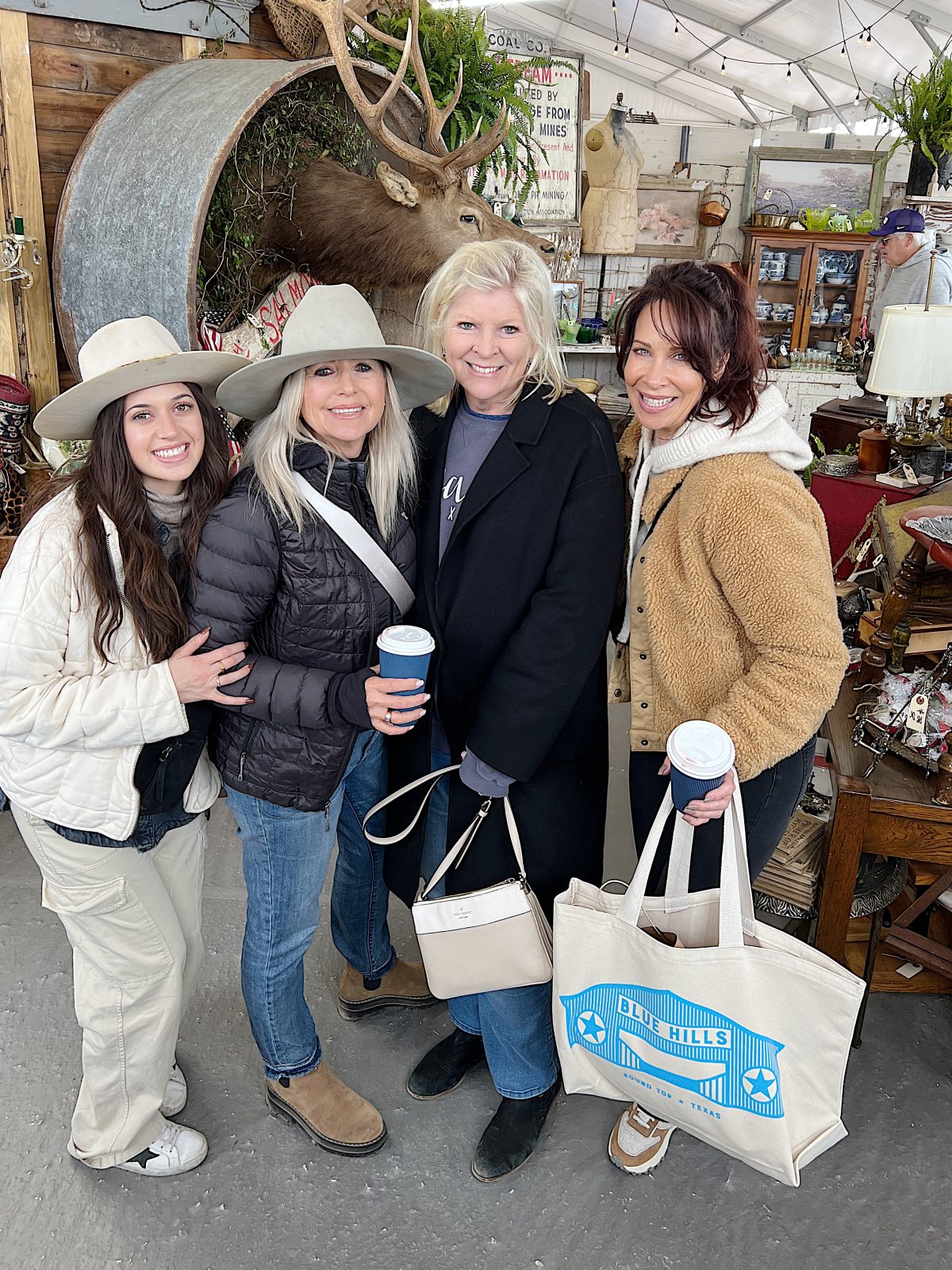 Natashia, Shauna, Debra, and Leslie in Round Top Texas shopping for vintage items.
