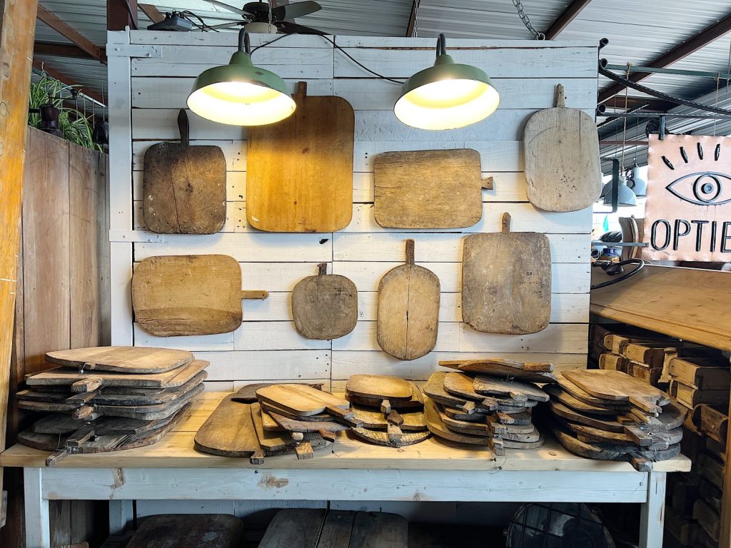 Vintage cutting boards for sale at the Round Top Antique Fair