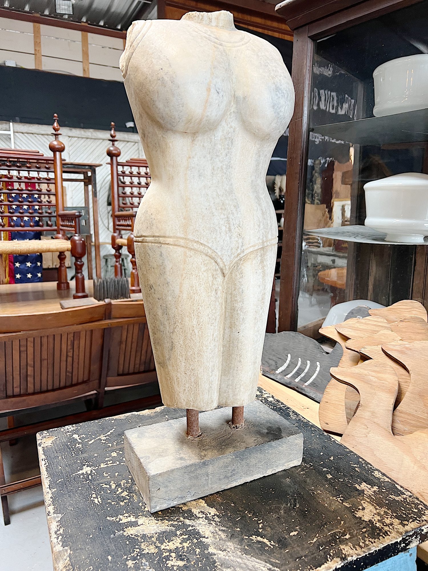 A marble bust for sale at the Round Top Antique Fair