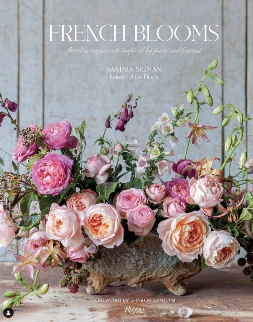 Front of new book French Blooms showing arrangement of cottage/garden roses artfully arranged