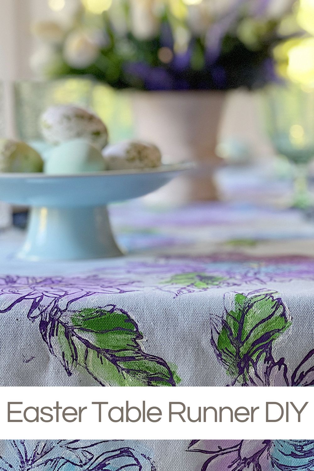 I made a beautiful Spring Easter Table Runner using my newest technique I call paint and stamp. There is very little artistic skill required. 