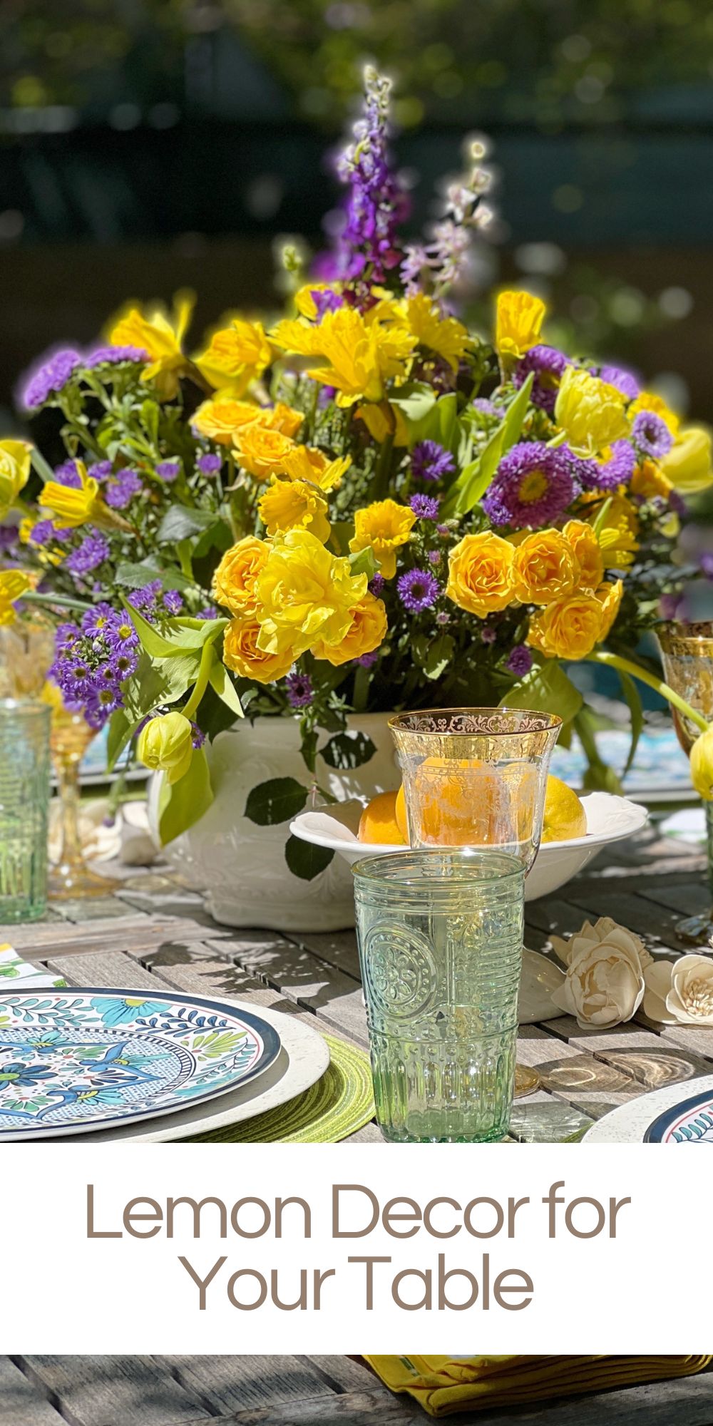 Today I am sharing some really fun lemon decor ideas for your table. I love the look of lemon and this table is so perfect for spring dining.