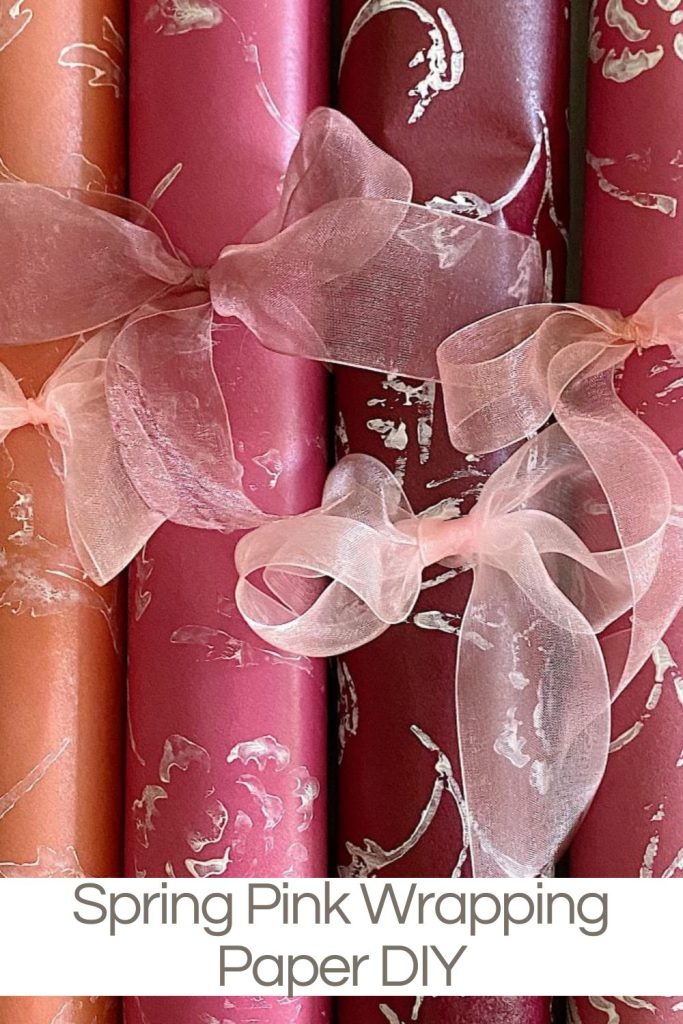 Handmade pink wrapping paper and gifts with organza ribbon.