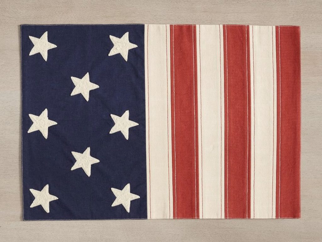 A Pottery Barn placemat designed as a flag for the 4th of July.