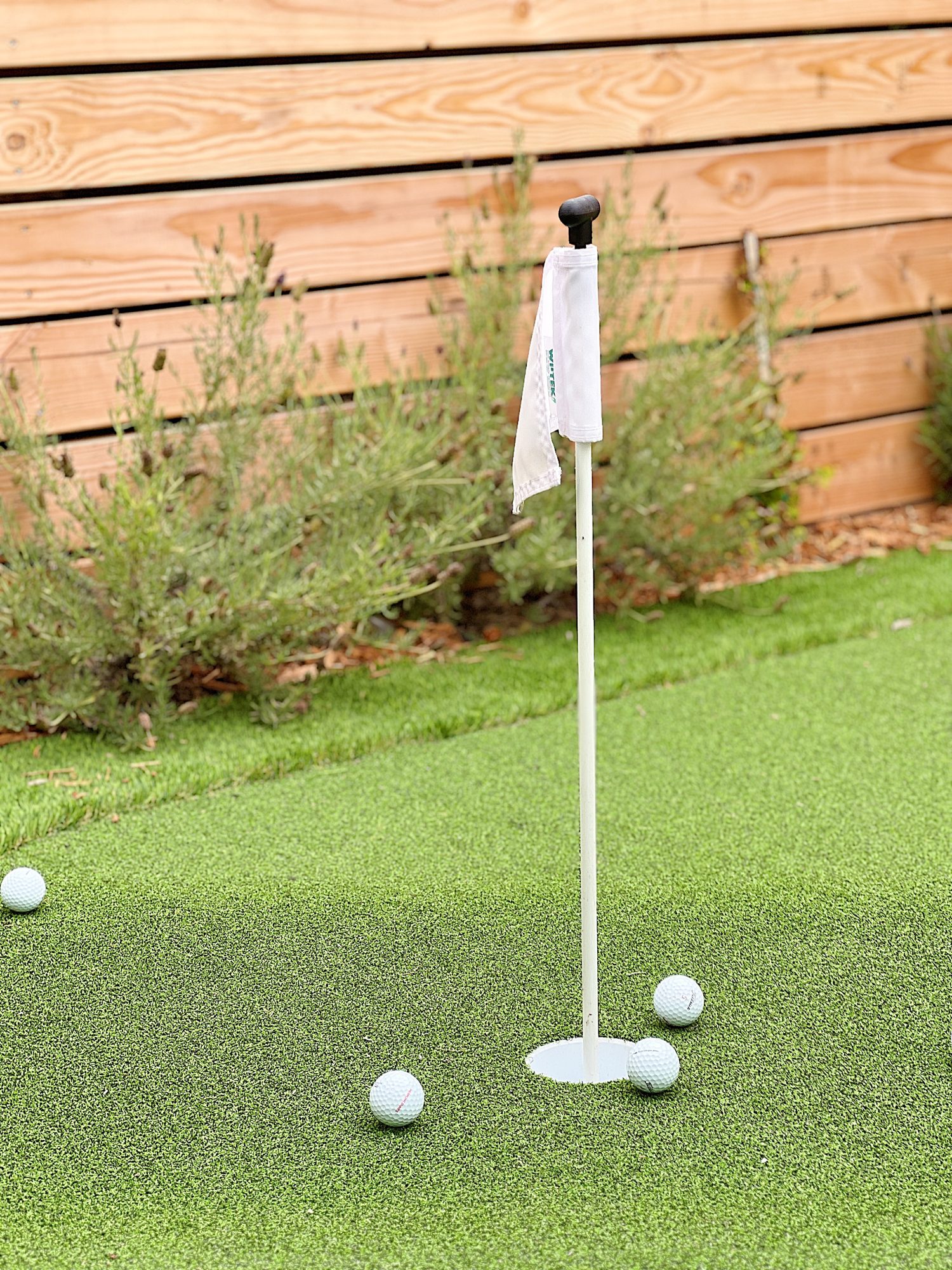 The finished backyard putting green at our beach house.