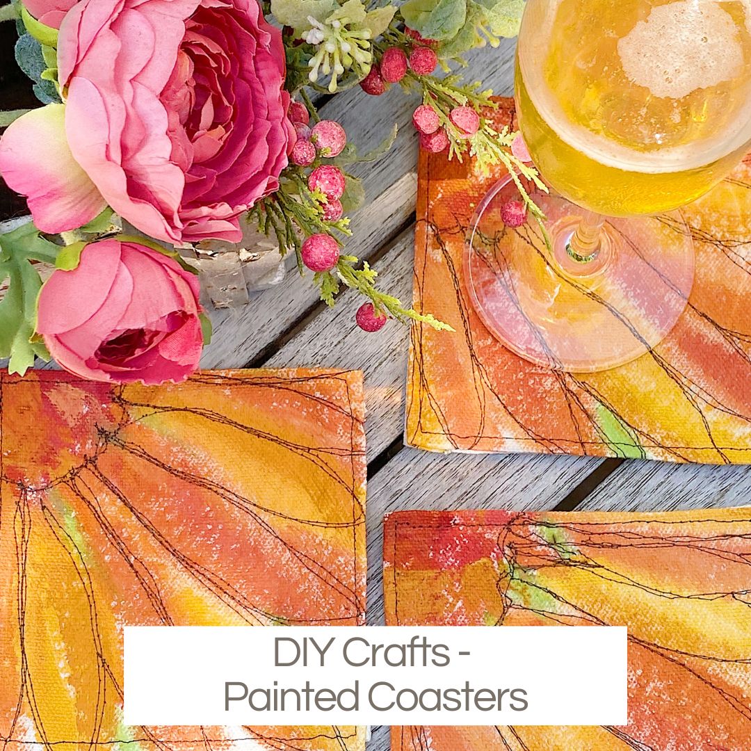 Handmade drink coasters painted and stitched in a flower petal design.