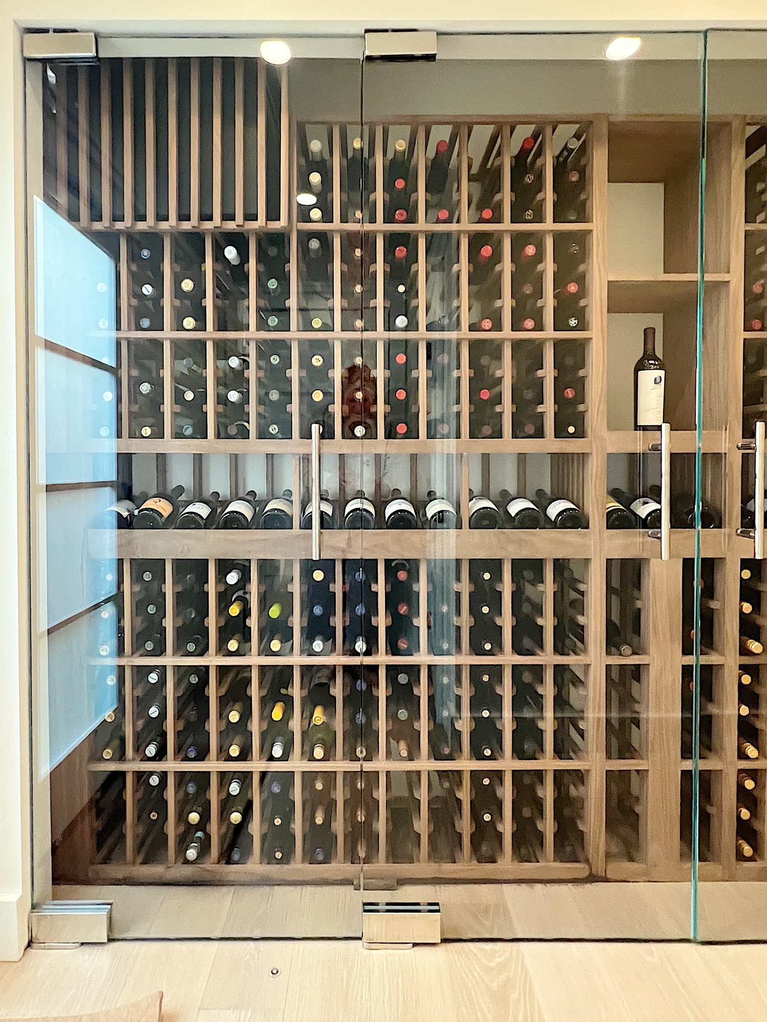 Our home wine cellar built in a hallway at our beach house.