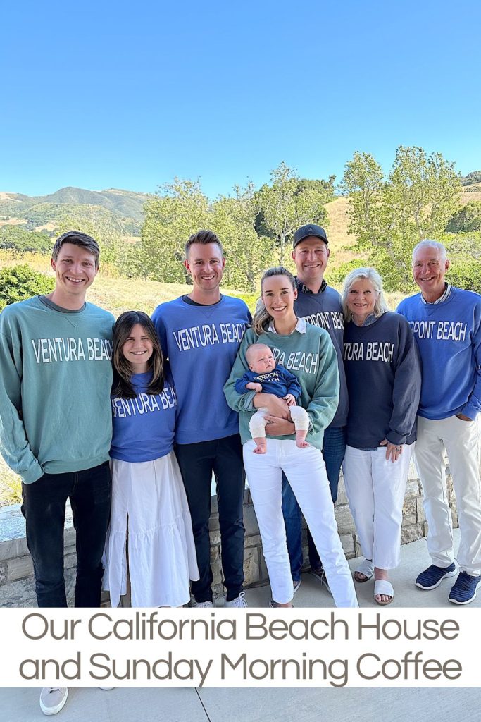 The entire family with beach house sweatshirts