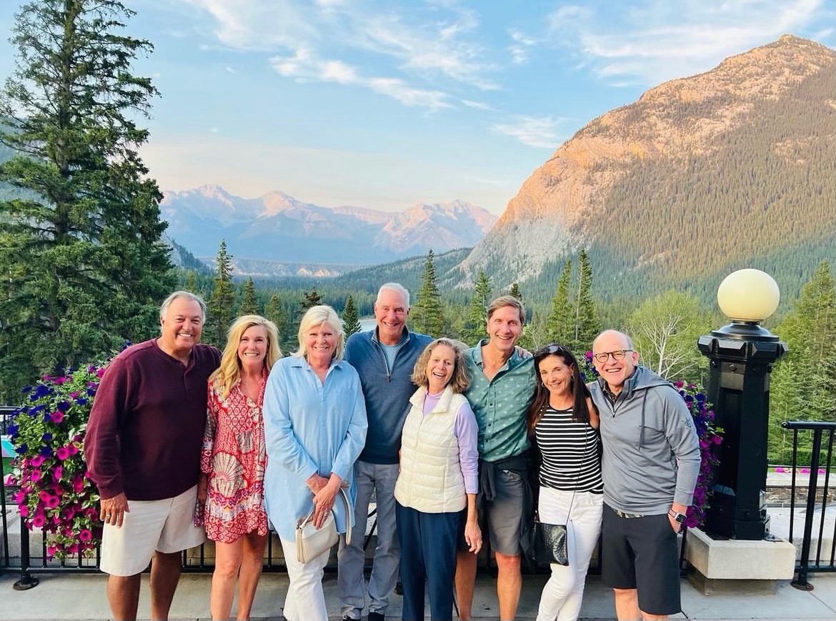 Dave and I with friends in the Canadian Rockies on our bike trip.