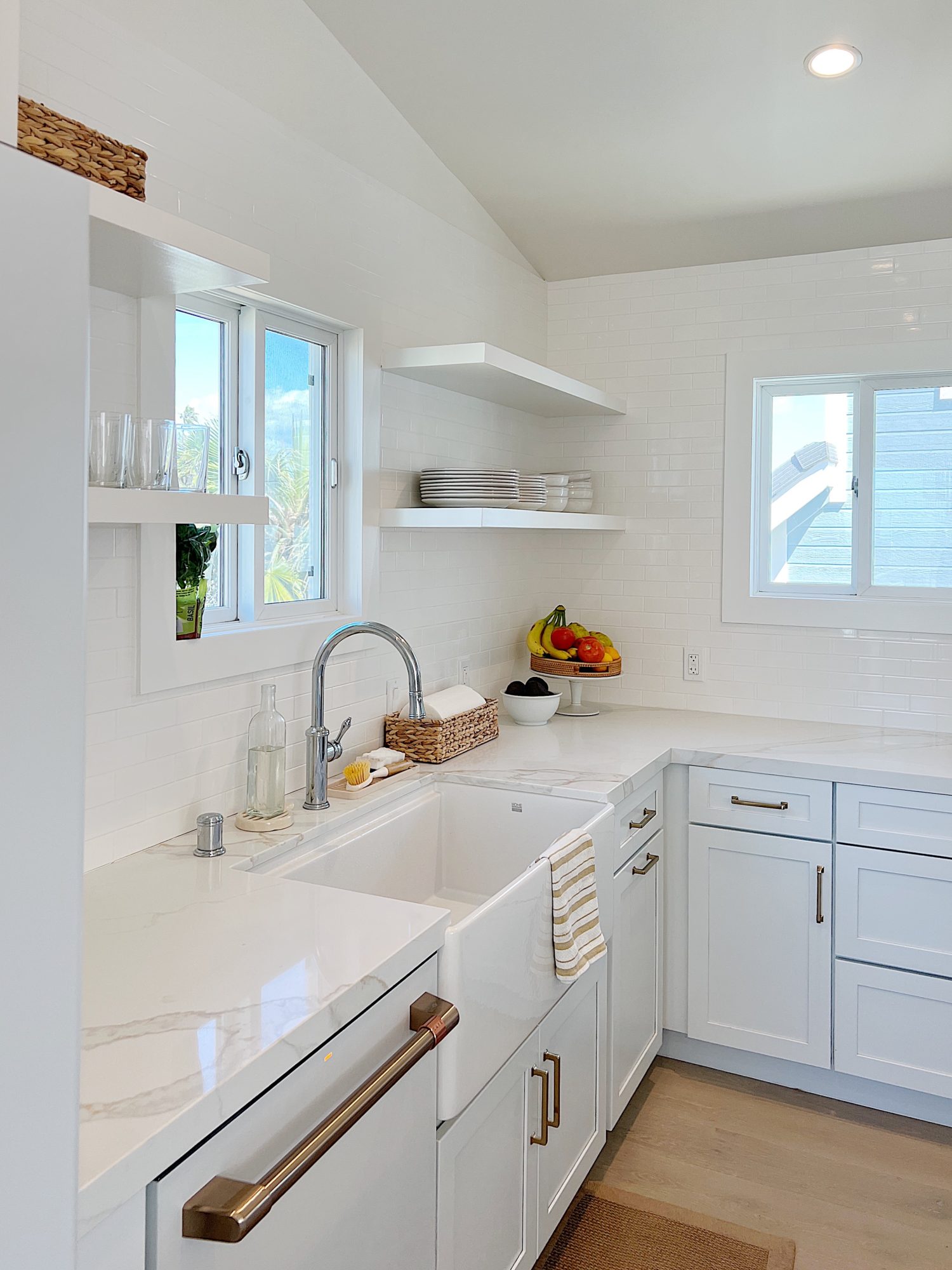 Our kitchen at the beach house and California faucets and hardware.