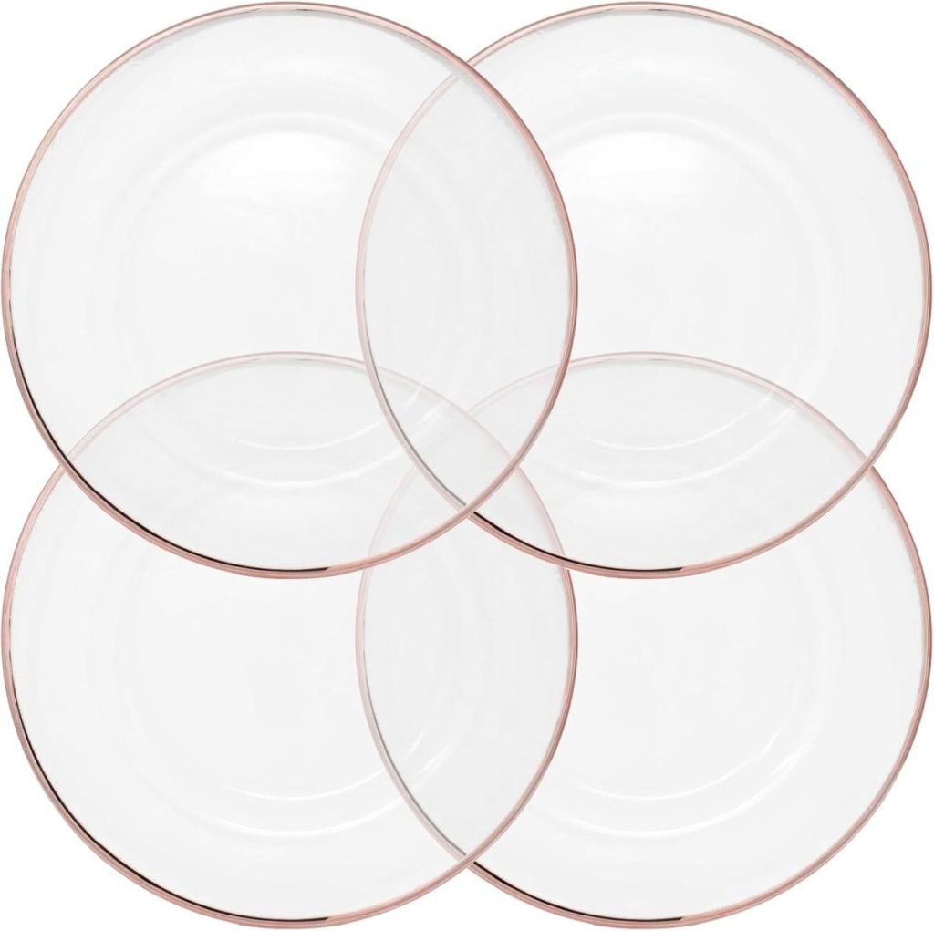 The image shows four transparent glass plates arranged symmetrically in an overlapping pattern, perfect for elegant fall table decor ideas.