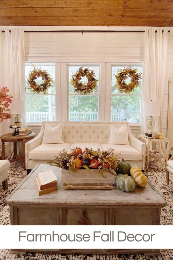 Adding fall farmhouse decor in our Waco living room with bright colors and lots of texture.