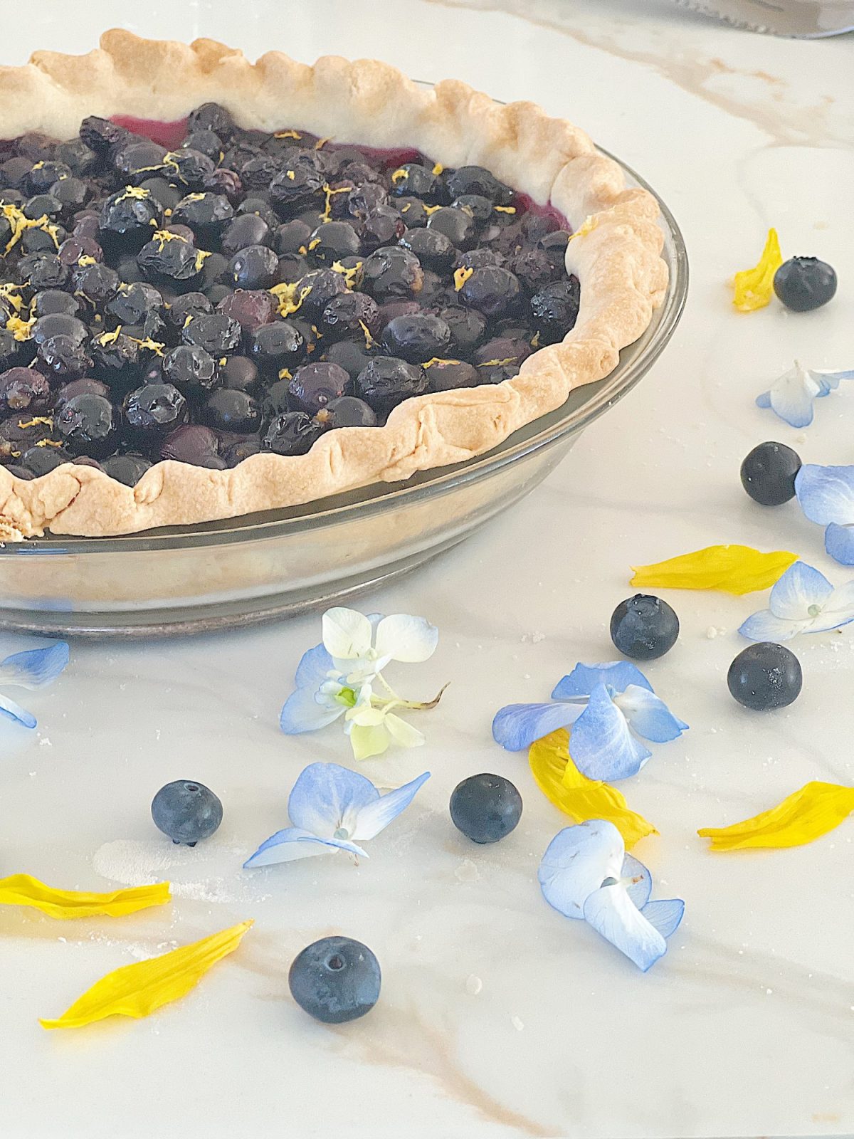 A homemade lemon blueberry pie.