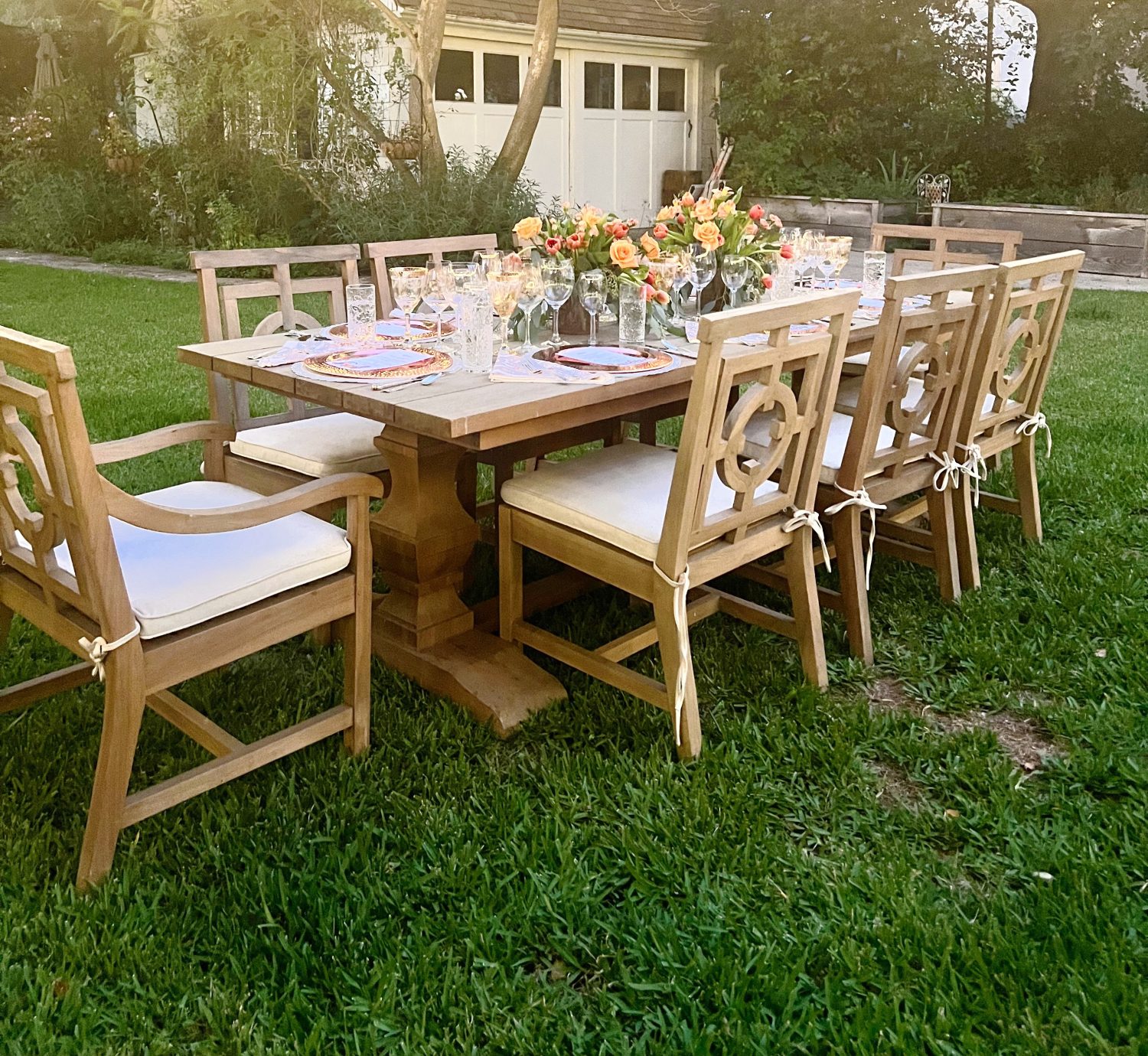 Setting the table for a dinner for eight which was planned and hosted by us to benefit charity.