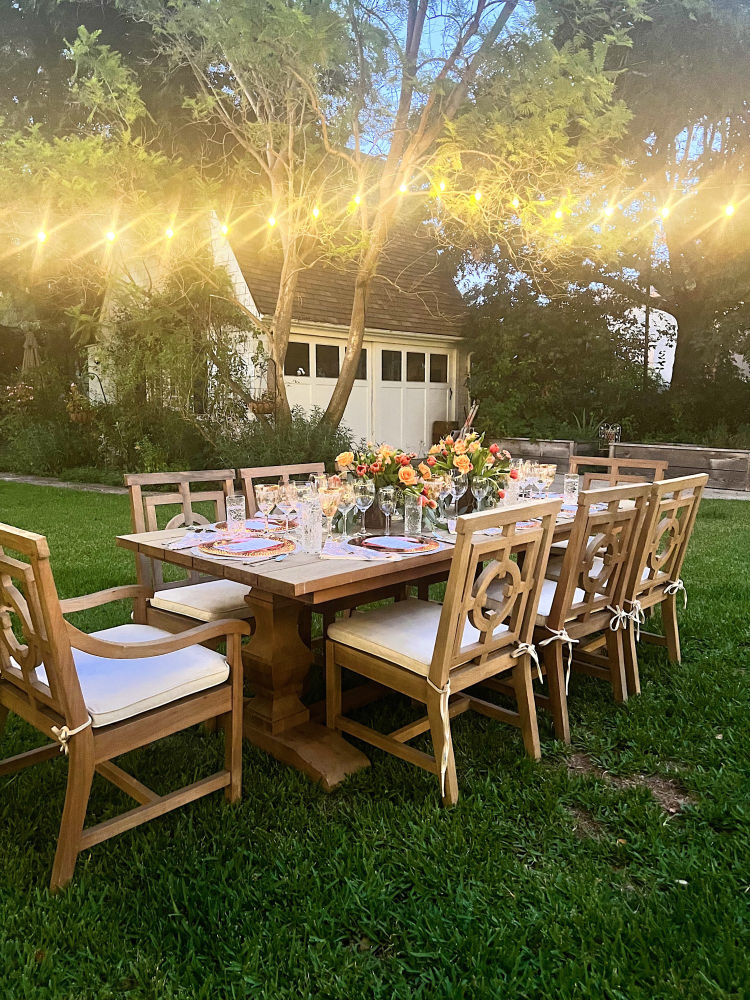Setting the table for a dinner for eight which was planned and hosted by us to benefit charity.