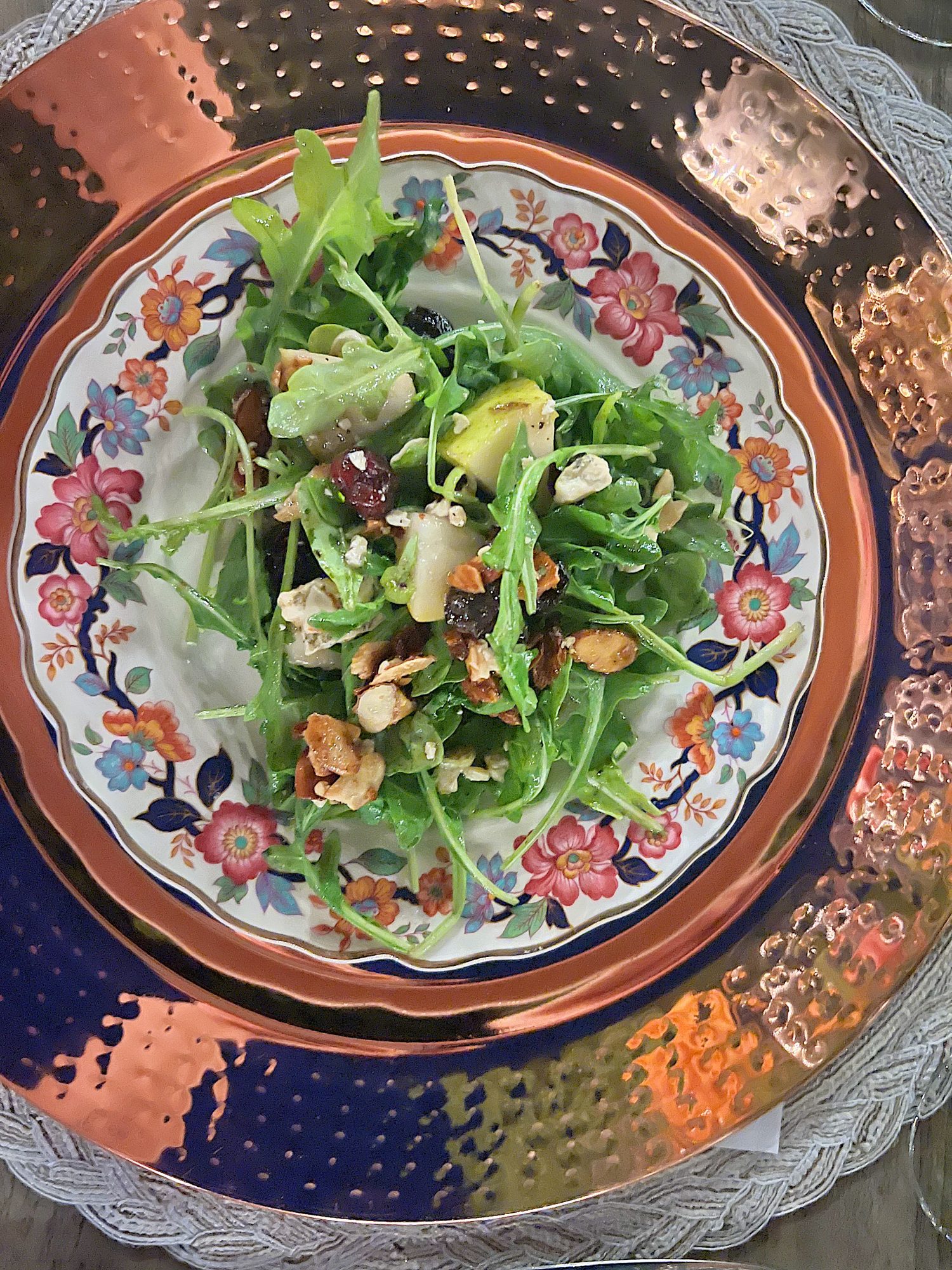 Serving the salad for a dinner for eight which was planned and hosted by us to benefit charity.