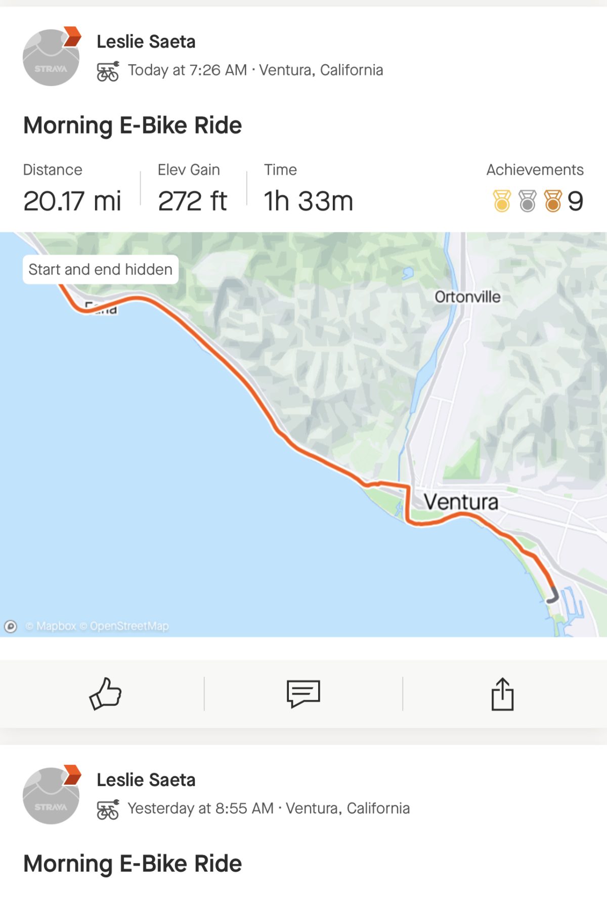 My bike ride from Ventura.