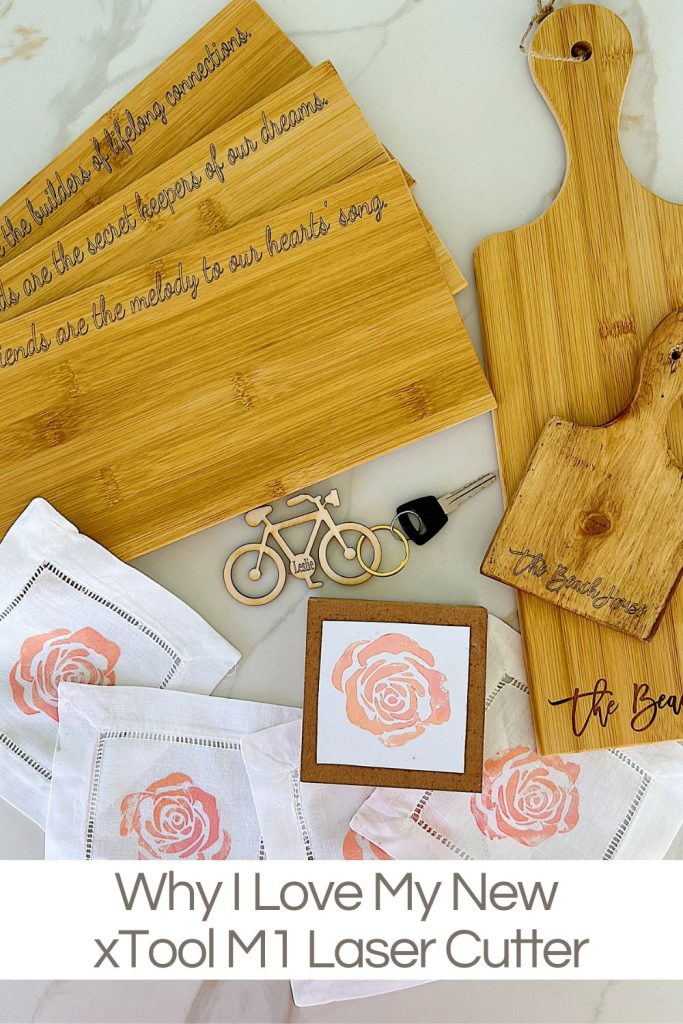 How to use the xTool M1 laser cutter to make a rubber stamp, a wooden key chain, and a gift for girlfriends.