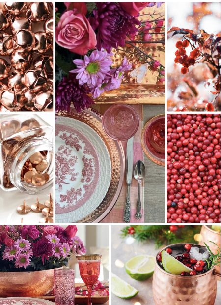 A collage featuring copper and cranberry items