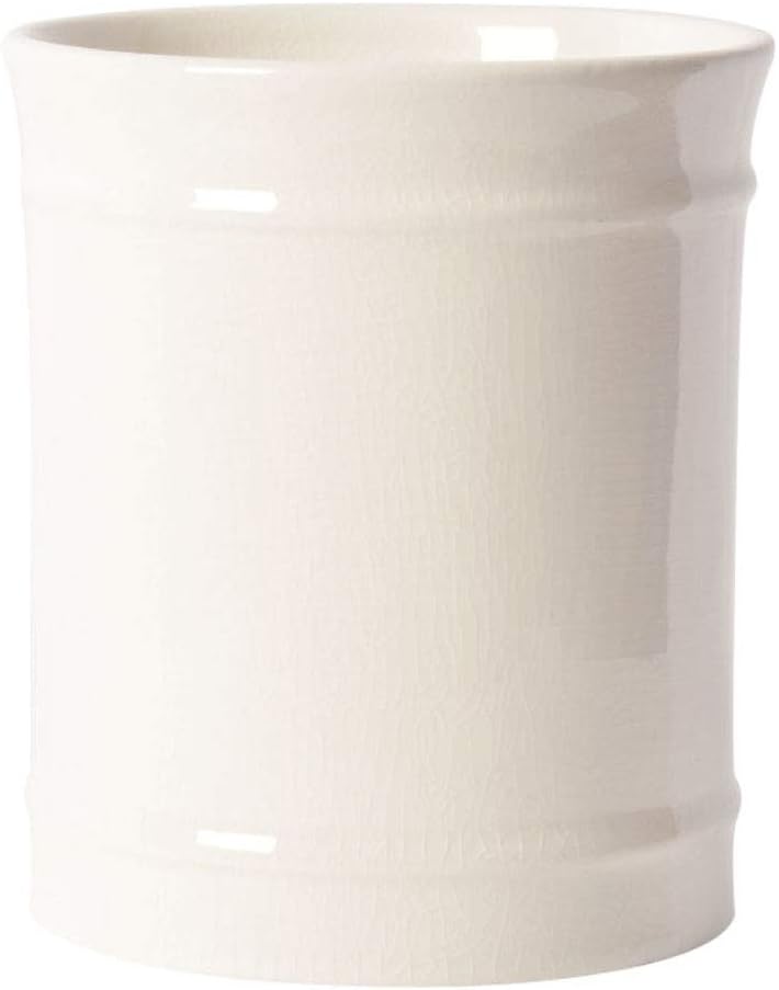 Plain white ceramic cylindrical container with subtle horizontal ridges near the top and bottom, perfect as a base for your next fall craft idea.