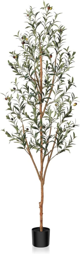 A tall, potted artificial olive tree with slender branches, numerous green leaves, and small dark fruits adds a touch of nature to your home decor. Perfect for setting the scene whether you're hosting a sophisticated dinner or a fun Halloween sugar cookies party.