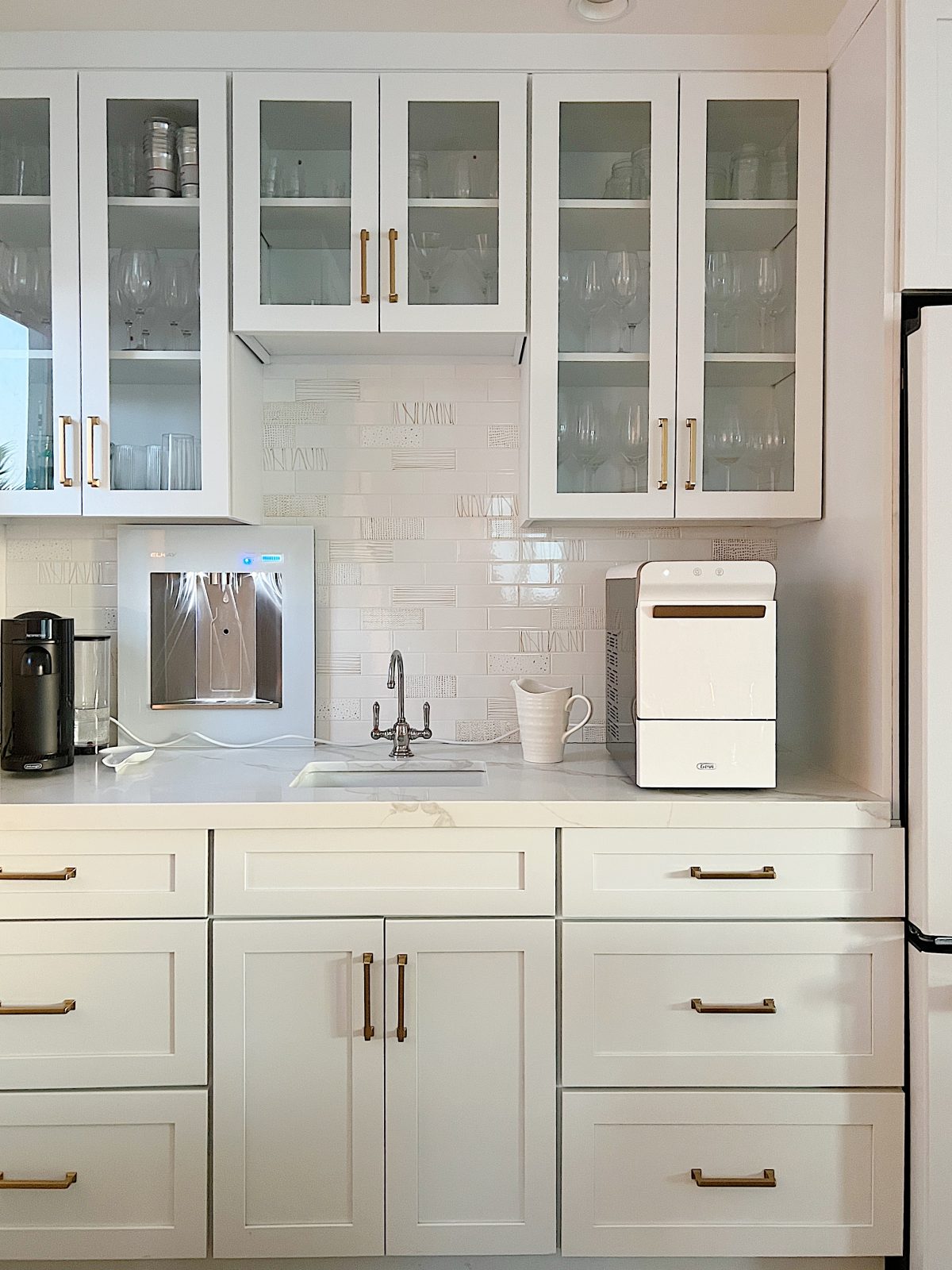 Nugget Ice Maker by Gevi sitting on the counter in our kitchen at the beach house.