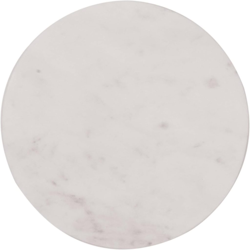 A round white marble surface with subtle gray veining, perfect for displaying your classic Christmas cookies.