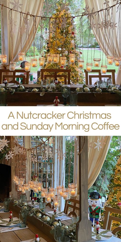 A porch decorated as a Nutcracker Christmas.