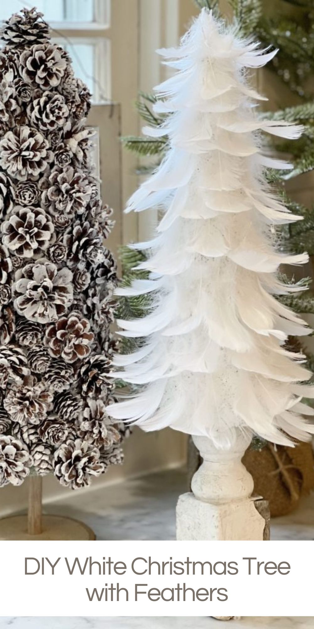 I love my new DIY which is a small Christmas Tree that goes anywhere. This DIY White Christmas tree with feathers is so easy to make!  
