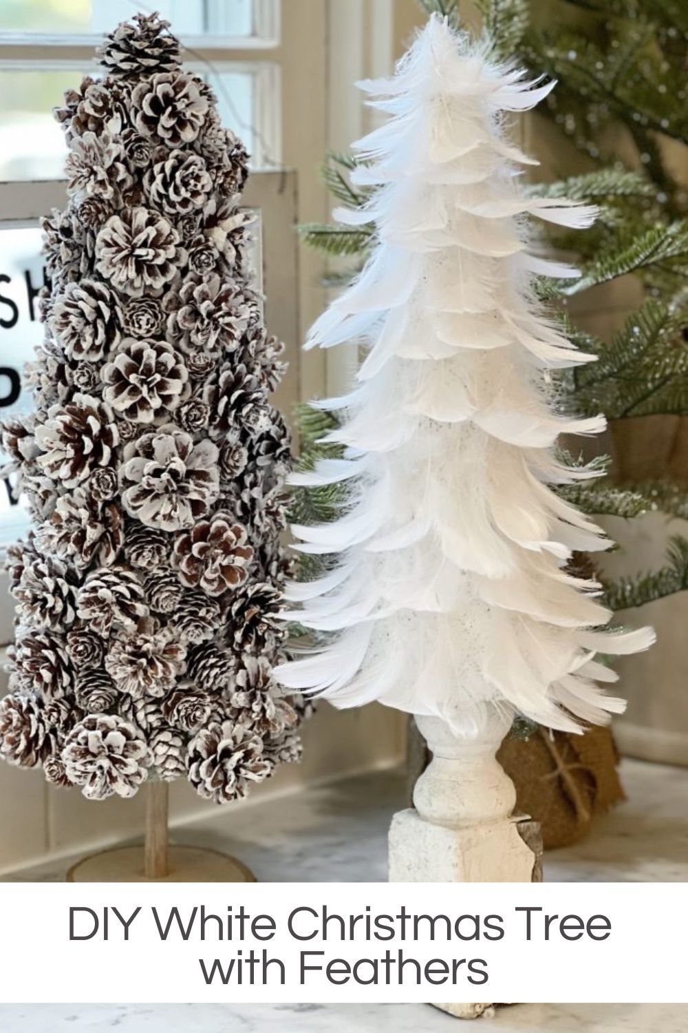 I love my new DIY which is a small Christmas Tree that goes anywhere. This DIY White Christmas tree with feathers is so easy to make!  