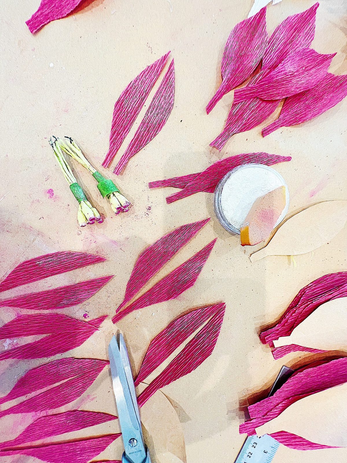 How to make a stunning poinsettia Christmas wreath using crepe paper, wire, and pan pastels.