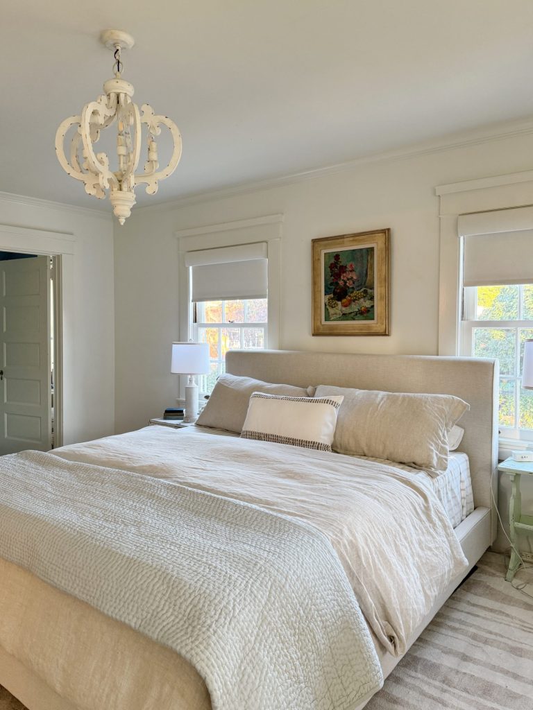A bedroom makeover from two queens to a king and how to make the room well suited for guests.